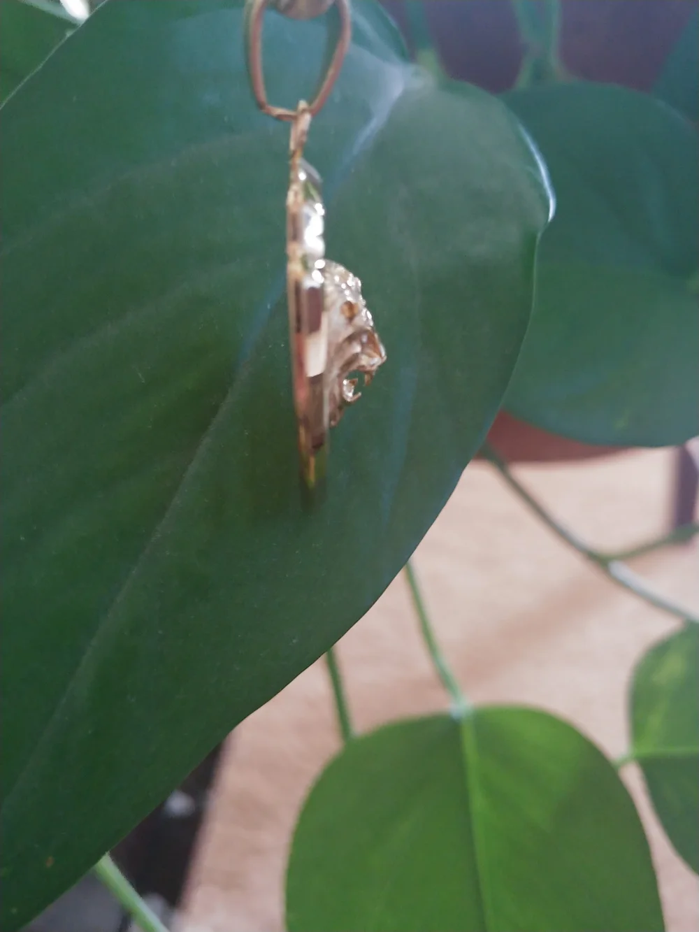 Gold Lion Shield 3D Pendant Necklace - Black Enamel